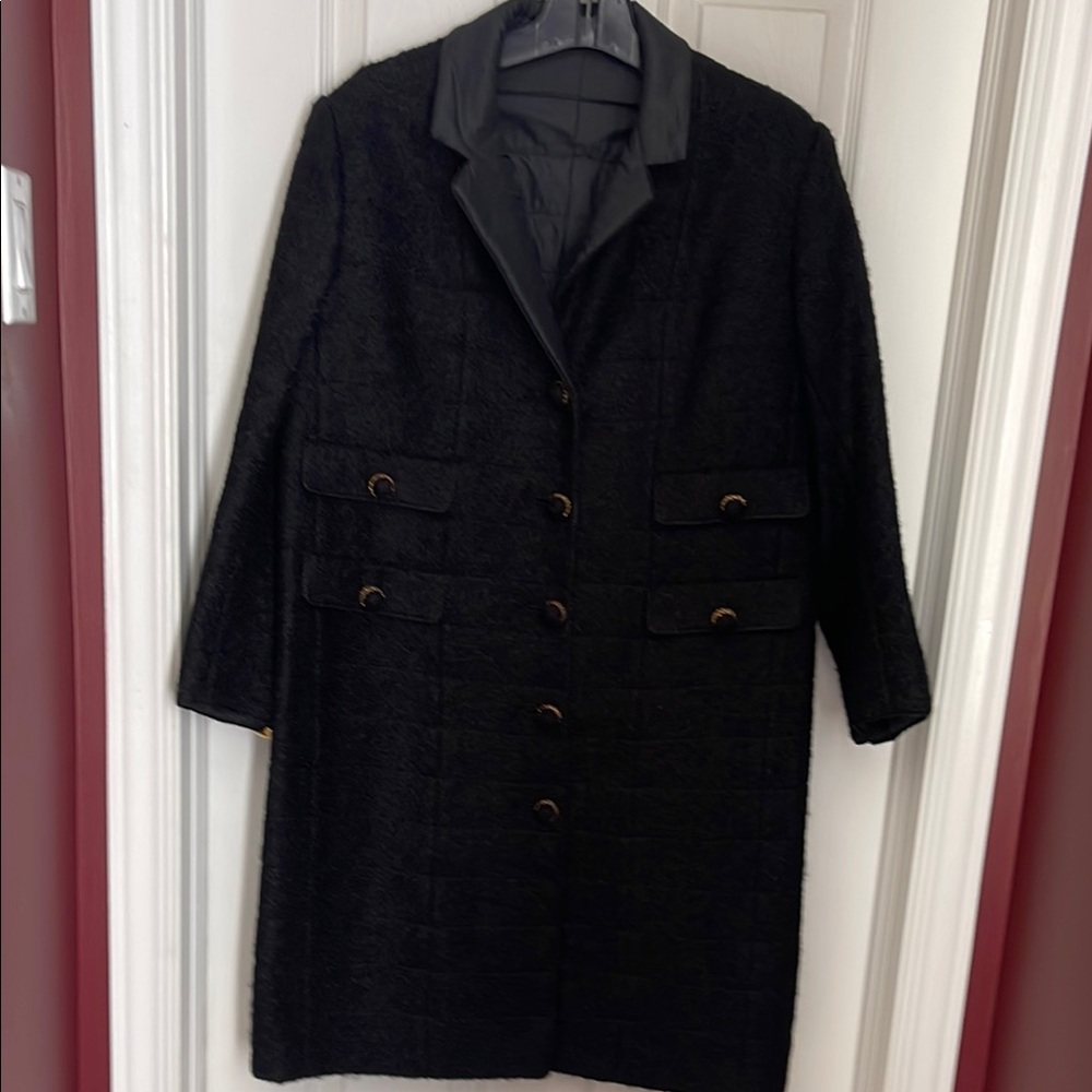 Black Wool Blazer with Lapel Collar